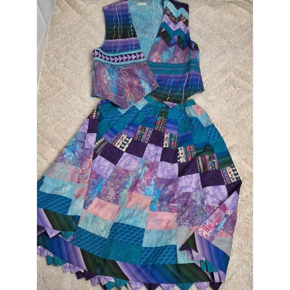 Vintage Handmade Quilted Patchwork 2pc Skirt Set Sz M Cotton Cottagecore Boho